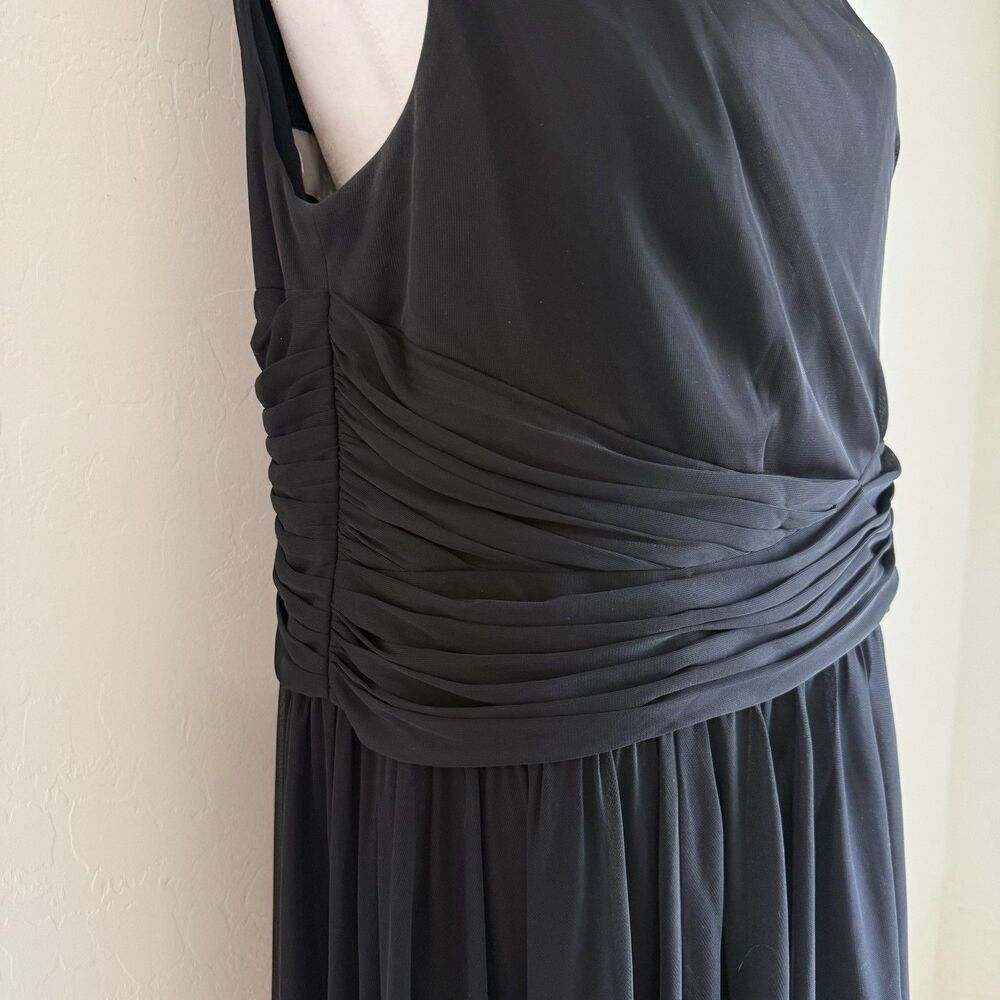 Davids Bridal As Is Mesh Dress Black One Shoulder Chiffon Gown Bridesmaid Sz 12 - Picture 4 of 16
